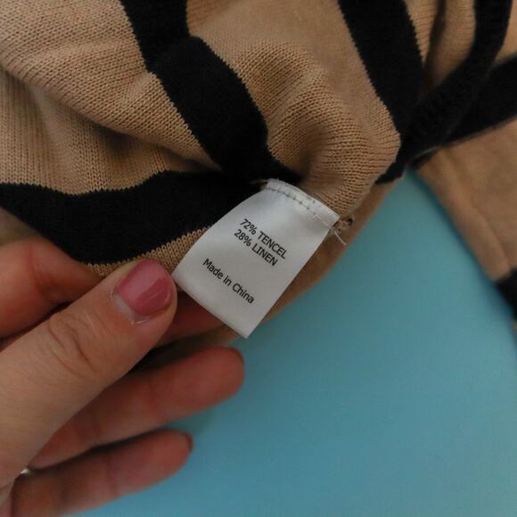 La Ligne Serge Tan Black Striped Linen Blend Cardigan Sweater Size Medium - Picture 5 of 8